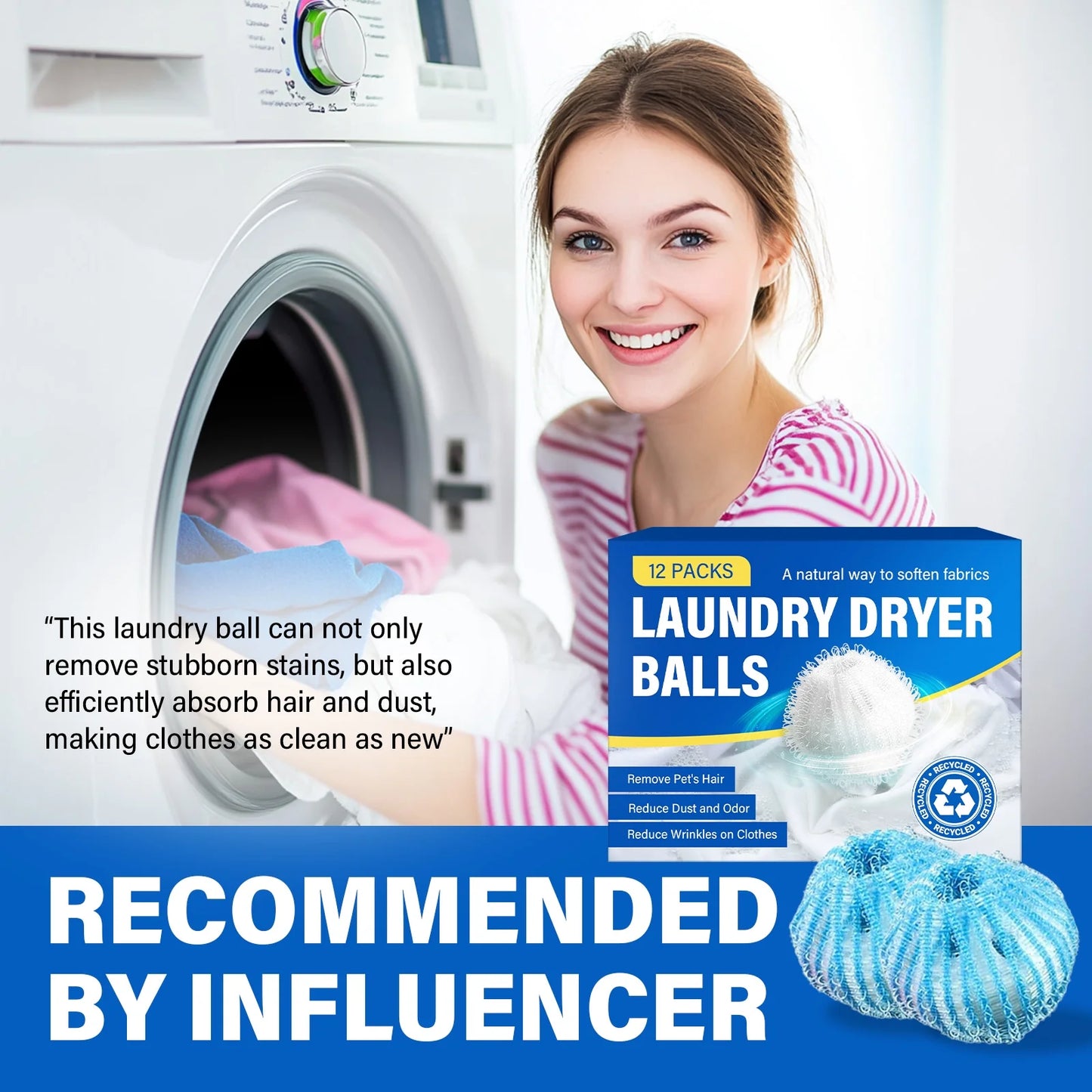 Pet Hair Remover for Laundry, Lint Balls, Reusable Pet Hair Remover Balls, 12PCS